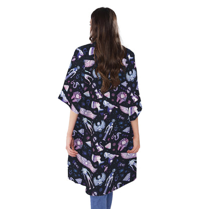 Egyptian Tribal Symbols Print Open Front Beach Cover Up