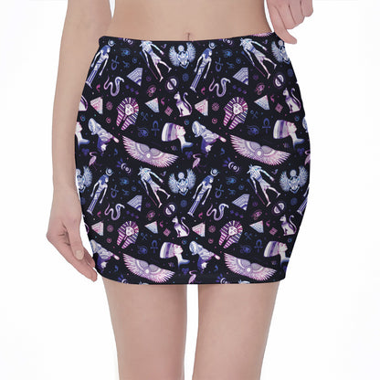Egyptian Tribal Symbols Print Pencil Mini Skirt