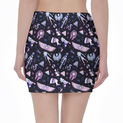 Egyptian Tribal Symbols Print Pencil Mini Skirt