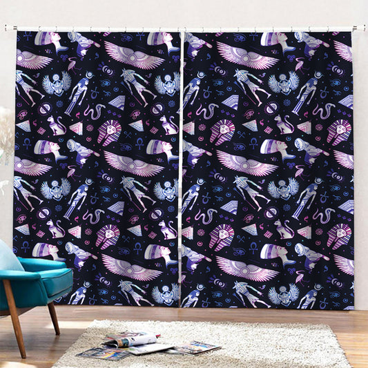 Egyptian Tribal Symbols Print Pencil Pleat Curtains