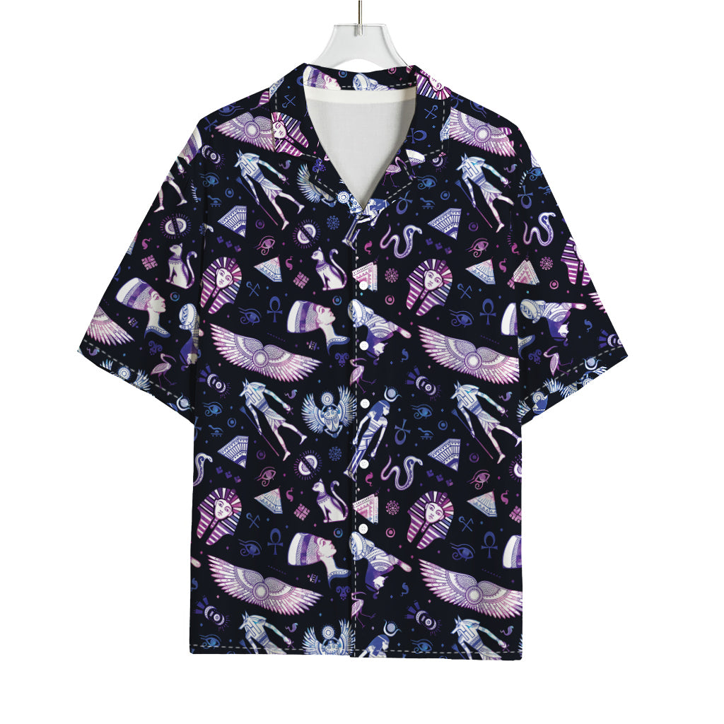 Egyptian Tribal Symbols Print Rayon Hawaiian Shirt