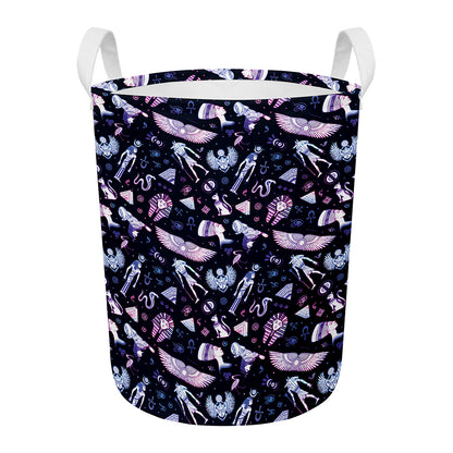 Egyptian Tribal Symbols Print Round Laundry Basket