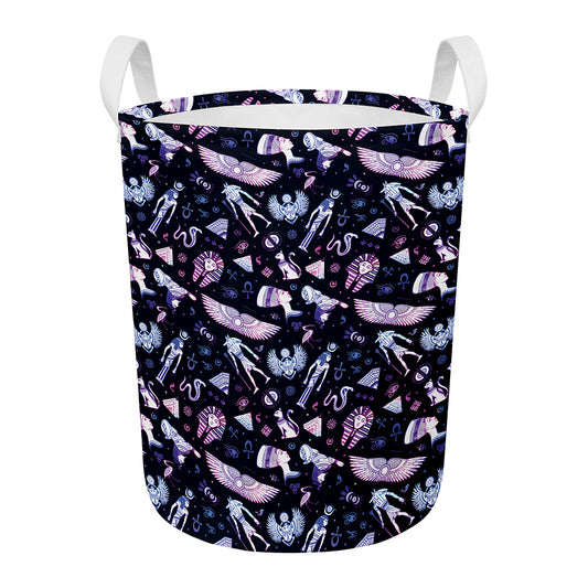 Egyptian Tribal Symbols Print Round Laundry Basket