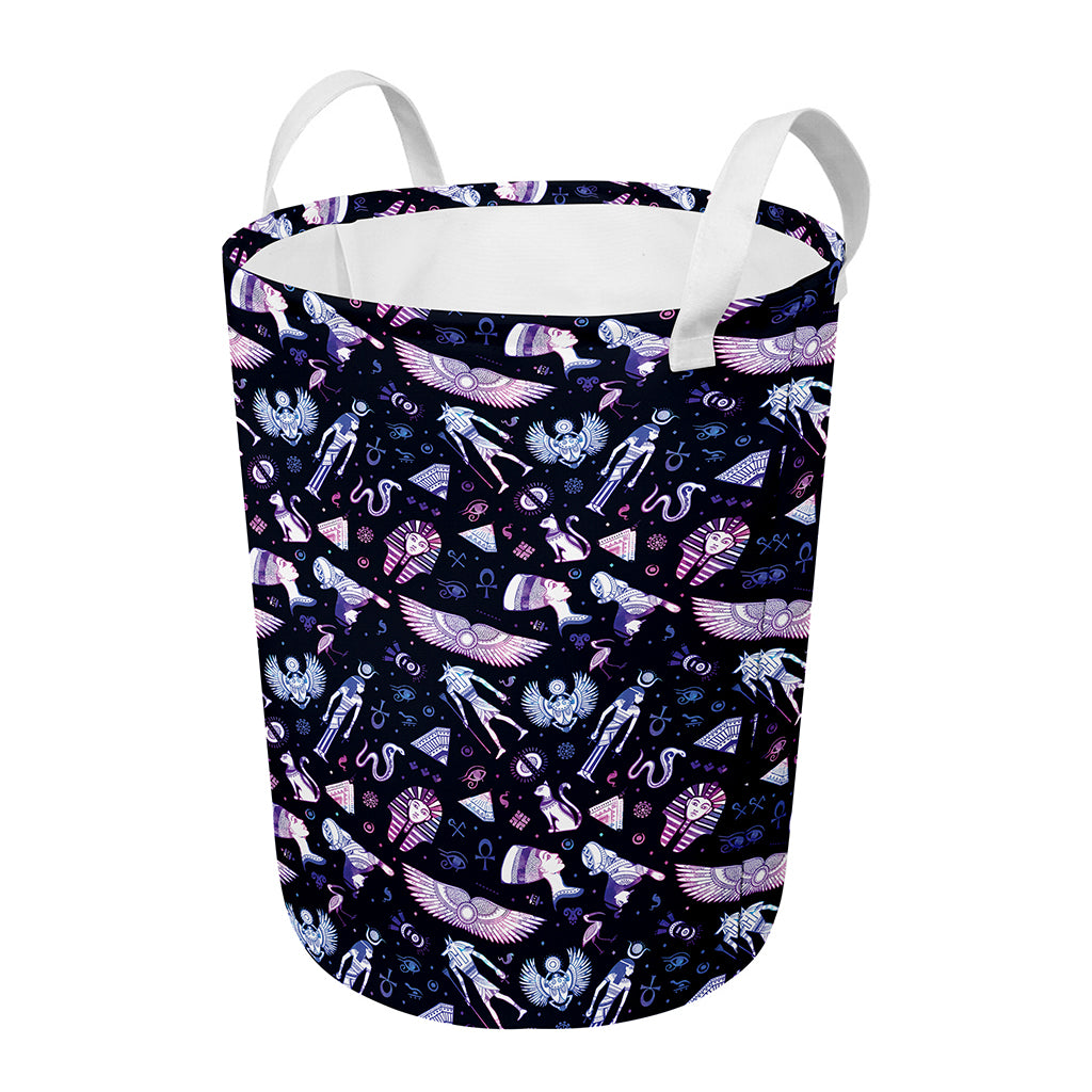 Egyptian Tribal Symbols Print Round Laundry Basket