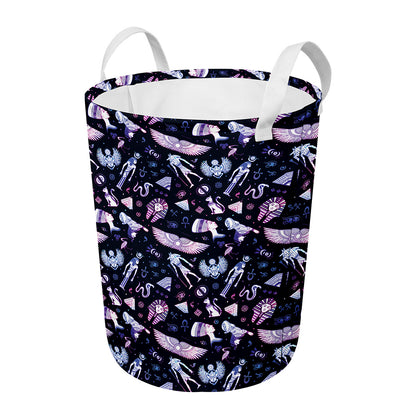 Egyptian Tribal Symbols Print Round Laundry Basket