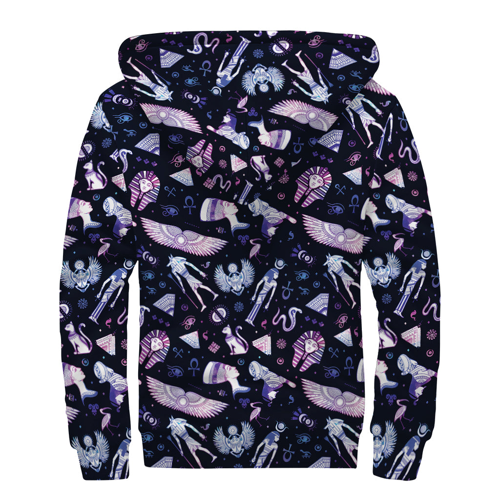 Egyptian Tribal Symbols Print Sherpa Lined Zip Up Hoodie