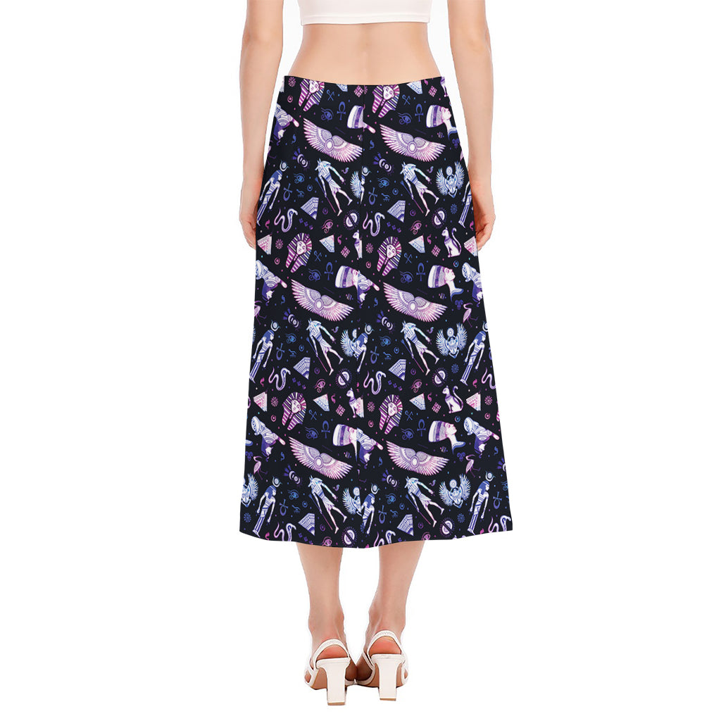 Egyptian Tribal Symbols Print Side Slit Midi Skirt