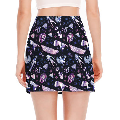 Egyptian Tribal Symbols Print Side Slit Mini Skirt