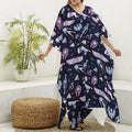 Egyptian Tribal Symbols Print Silk V-Neck Kaftan Dress