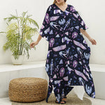 Egyptian Tribal Symbols Print Silk V-Neck Kaftan Dress