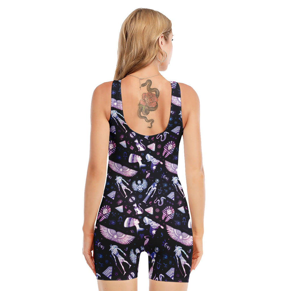 Egyptian Tribal Symbols Print Sleeveless One Piece Swimsuit