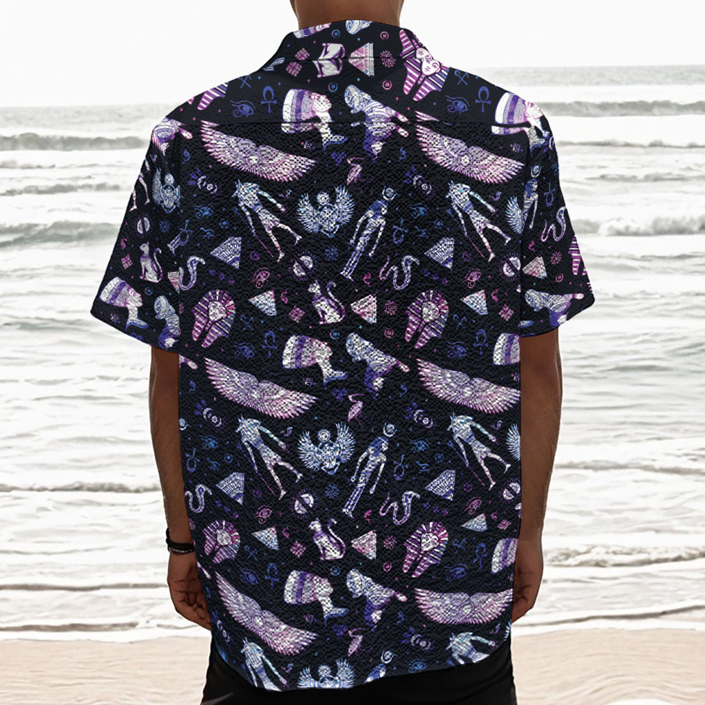 Egyptian Tribal Symbols Print Textured Short Sleeve Shirt