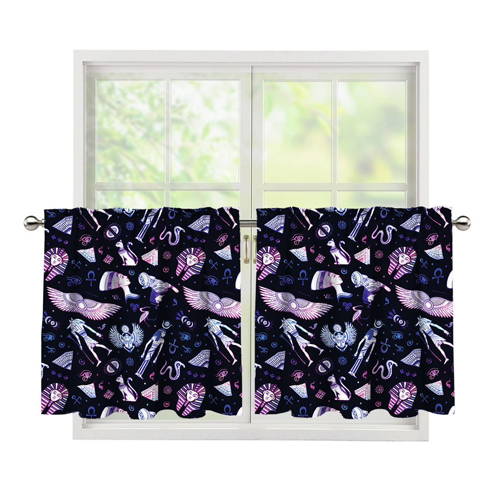 Egyptian Tribal Symbols Print Tier Curtains