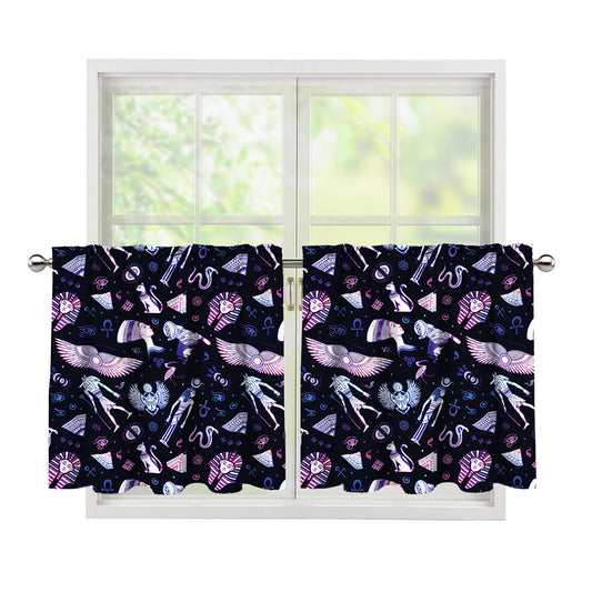 Egyptian Tribal Symbols Print Tier Curtains