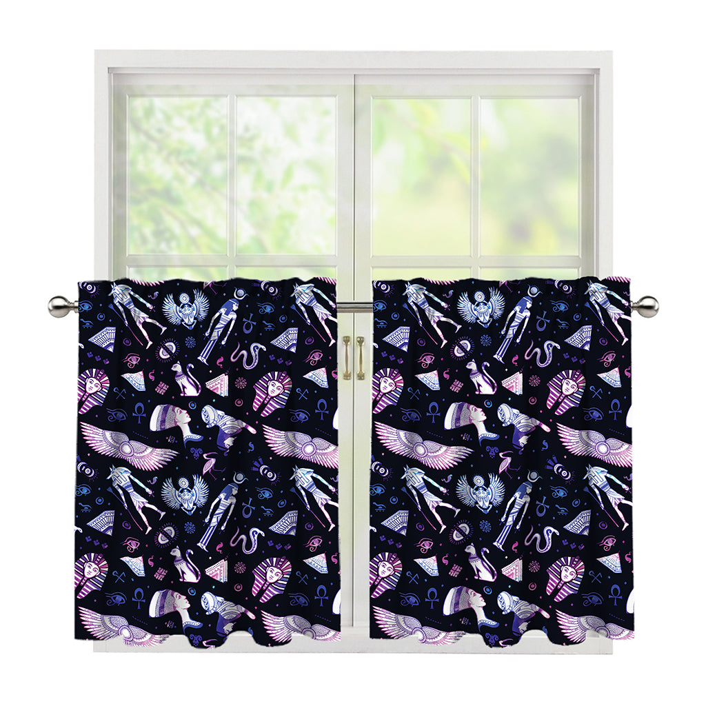 Egyptian Tribal Symbols Print Tier Curtains