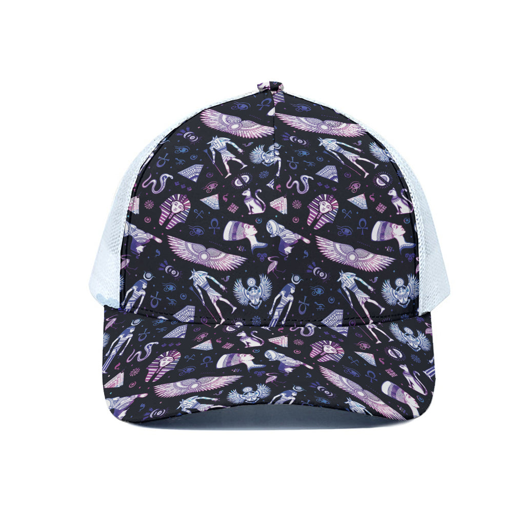 Egyptian Tribal Symbols Print White Mesh Trucker Cap