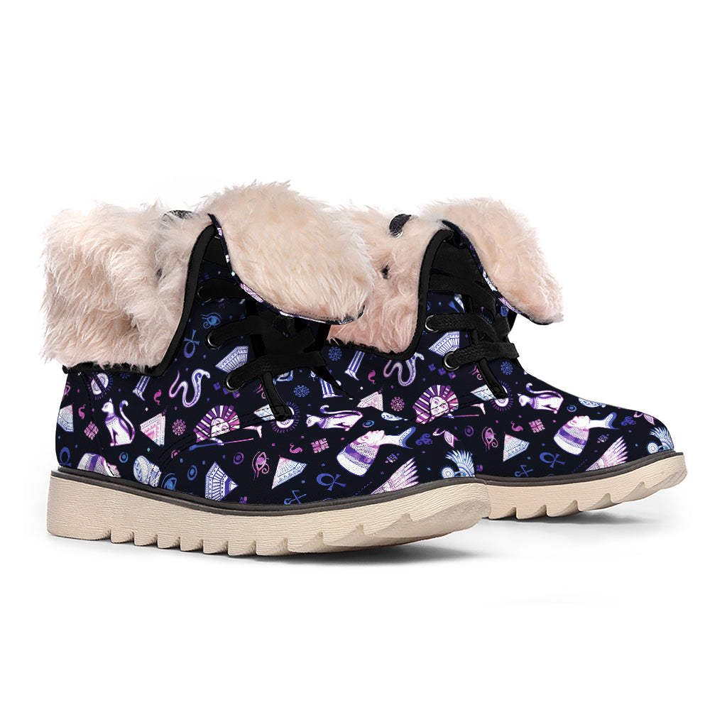 Egyptian Tribal Symbols Print Winter Boots