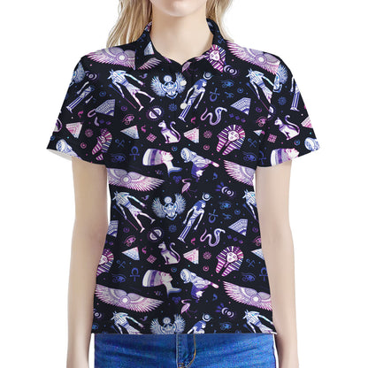 Egyptian Tribal Symbols Print Women's Polo Shirt