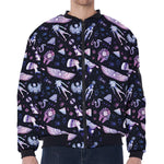 Egyptian Tribal Symbols Print Zip Sleeve Bomber Jacket