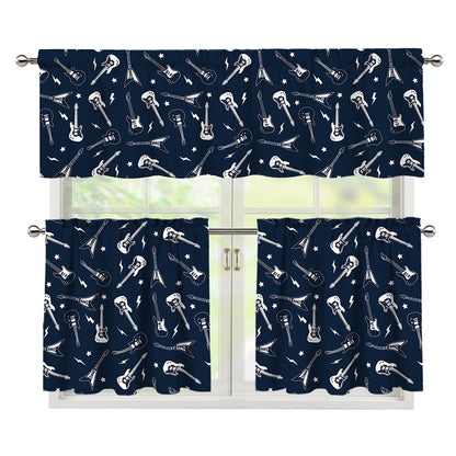 Electric Guitar Pattern Print 3 Piece Kitchen Curtains