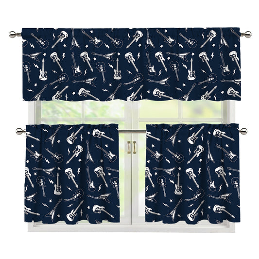 Electric Guitar Pattern Print 3 Piece Kitchen Curtains
