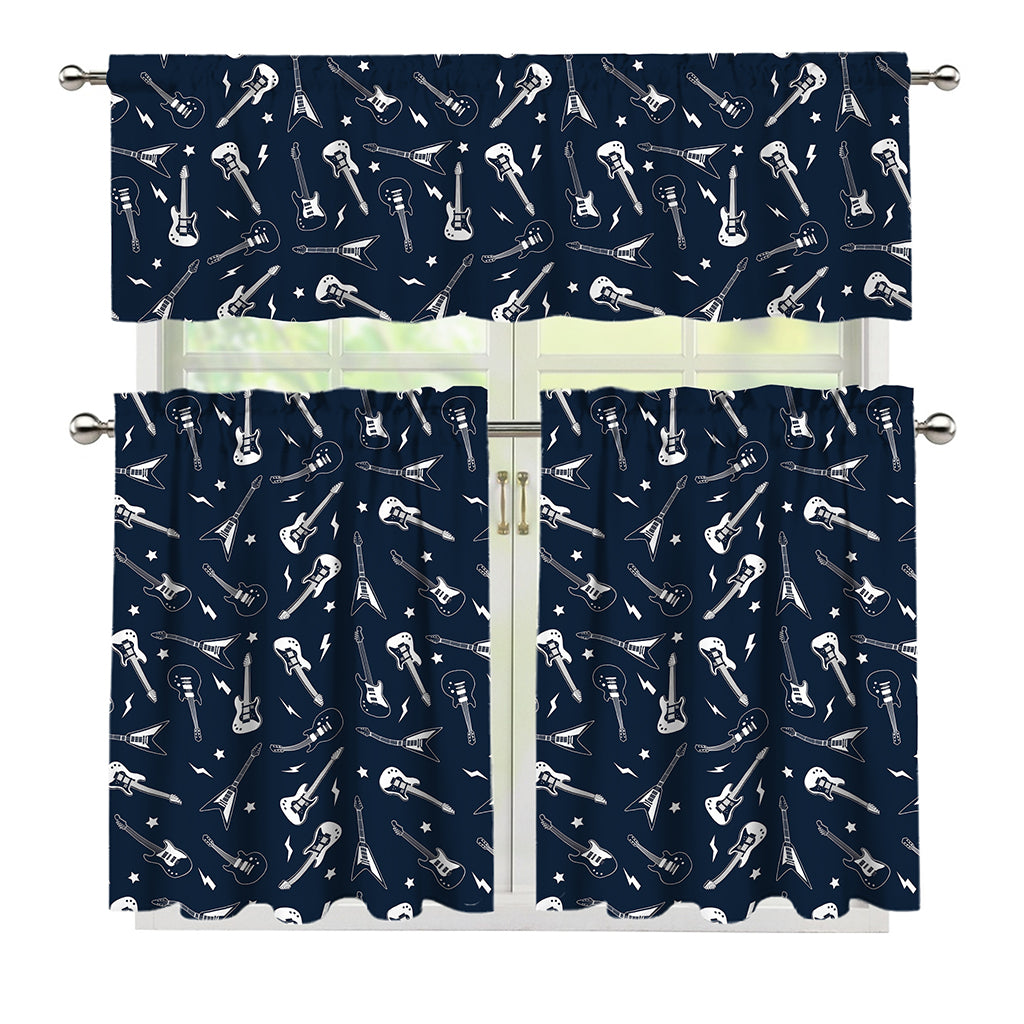 Electric Guitar Pattern Print 3 Piece Kitchen Curtains