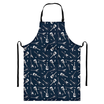 Electric Guitar Pattern Print Bib Apron With Pocket
