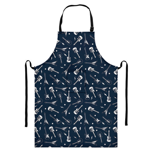 Electric Guitar Pattern Print Bib Apron With Pocket