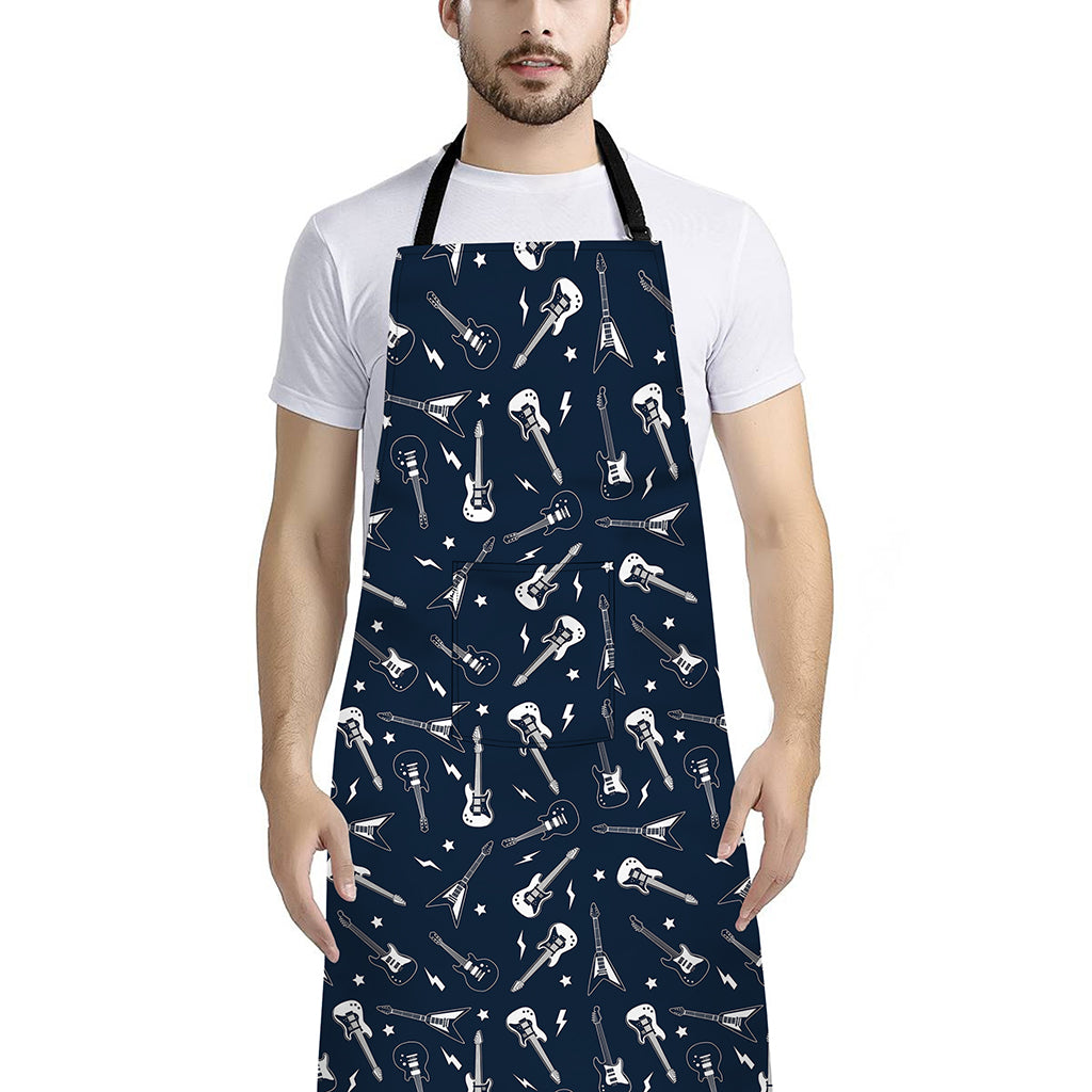 Electric Guitar Pattern Print Bib Apron With Pocket