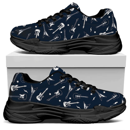 Electric Guitar Pattern Print Black Chunky Shoes