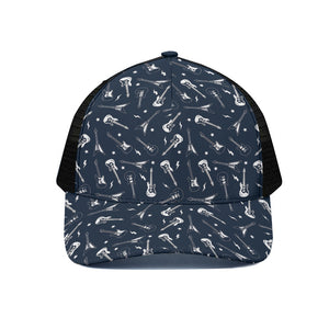 Electric Guitar Pattern Print Black Mesh Trucker Cap