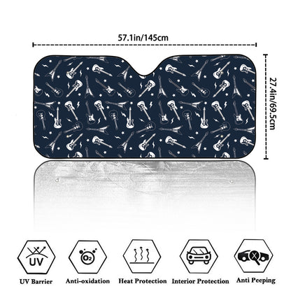 Electric Guitar Pattern Print Car Windshield Sun Shade
