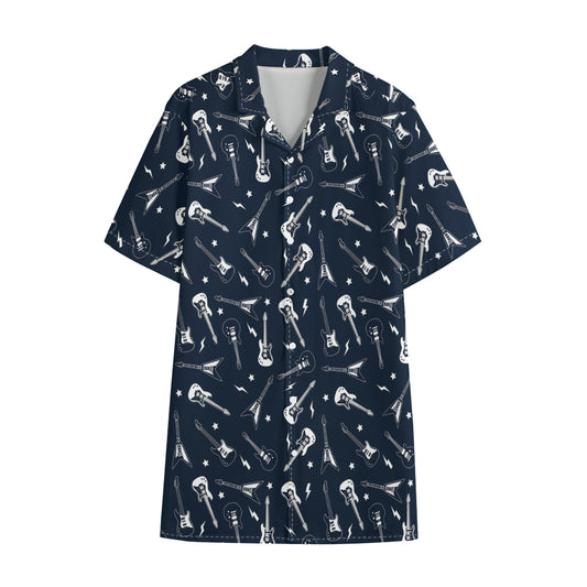Electric Guitar Pattern Print Cotton Hawaiian Shirt