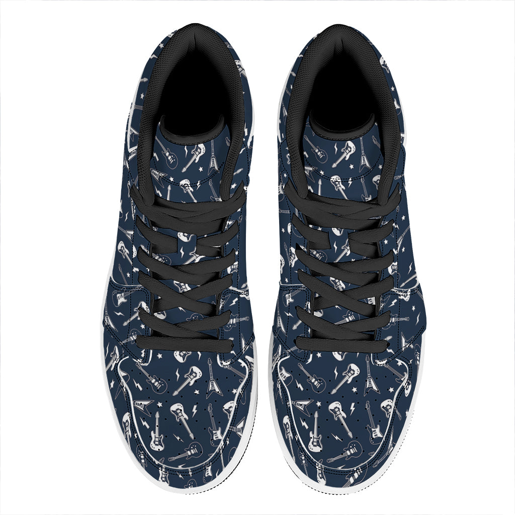 Electric Guitar Pattern Print High Top Leather Sneakers