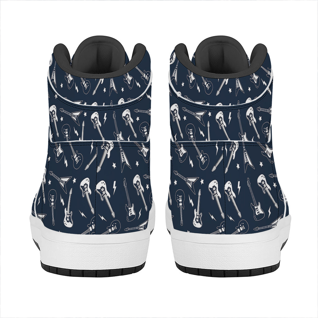 Electric Guitar Pattern Print High Top Leather Sneakers