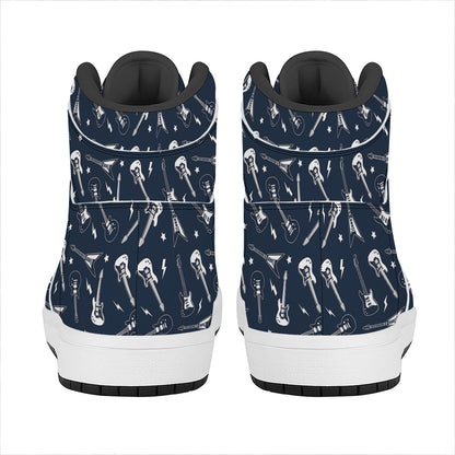 Electric Guitar Pattern Print High Top Leather Sneakers