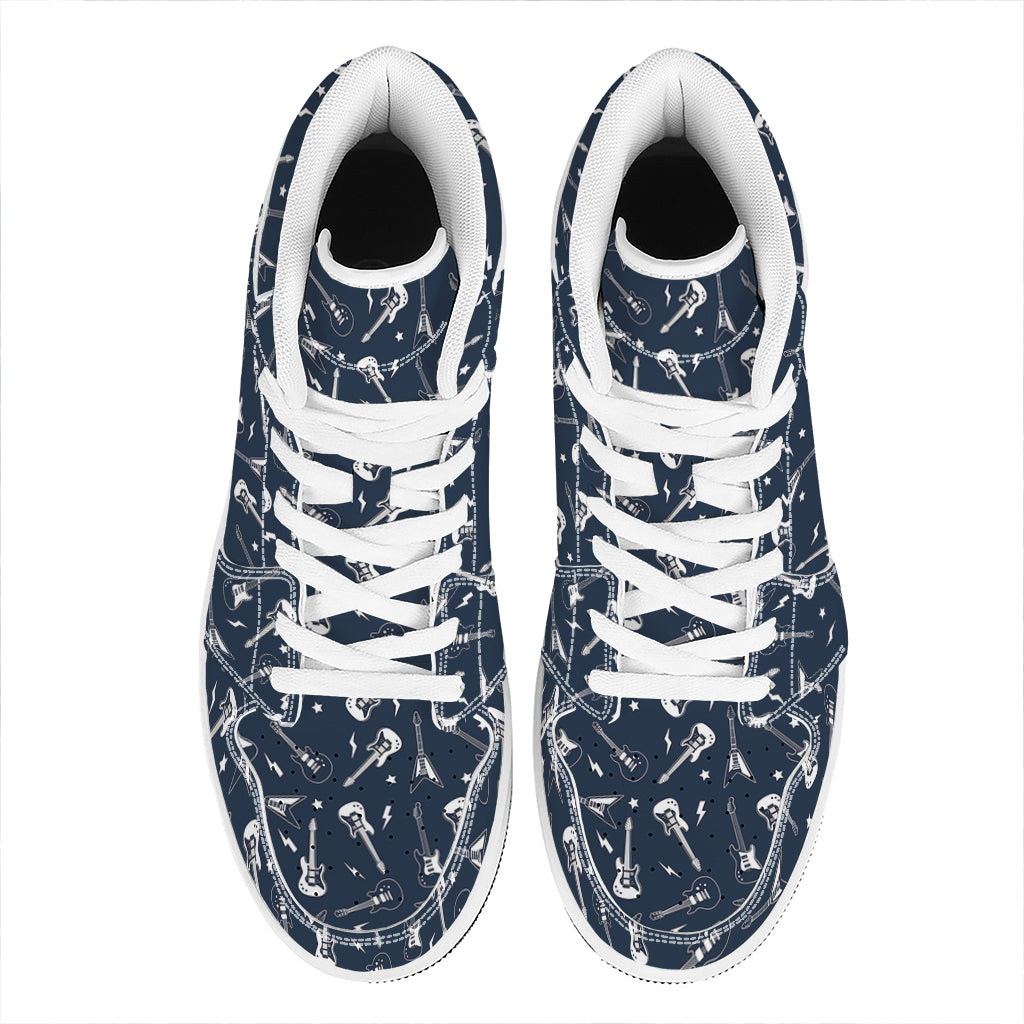 Electric Guitar Pattern Print High Top Leather Sneakers