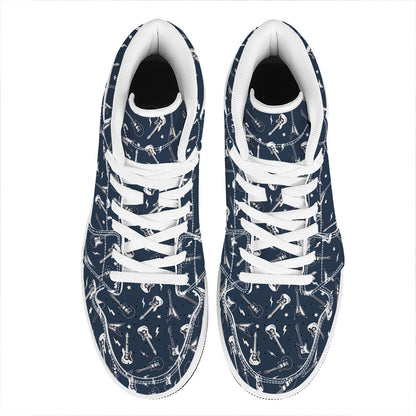 Electric Guitar Pattern Print High Top Leather Sneakers