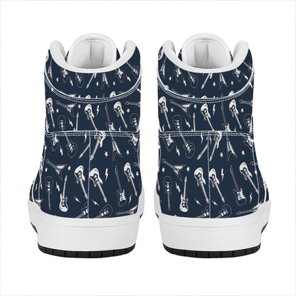 Electric Guitar Pattern Print High Top Leather Sneakers