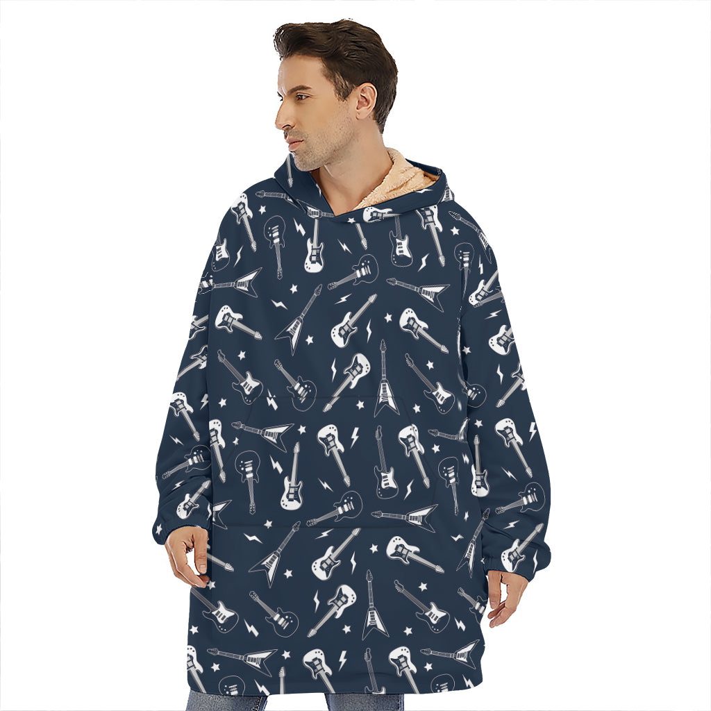Electric Guitar Pattern Print Hoodie Blanket