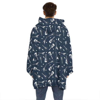 Electric Guitar Pattern Print Hoodie Blanket