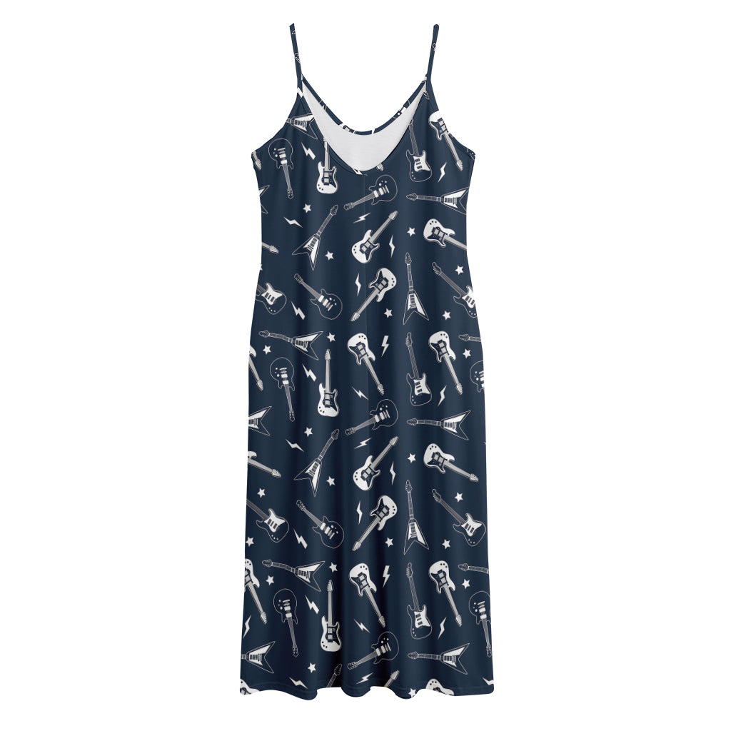 Electric Guitar Pattern Print Jersey Midi Cami Dress