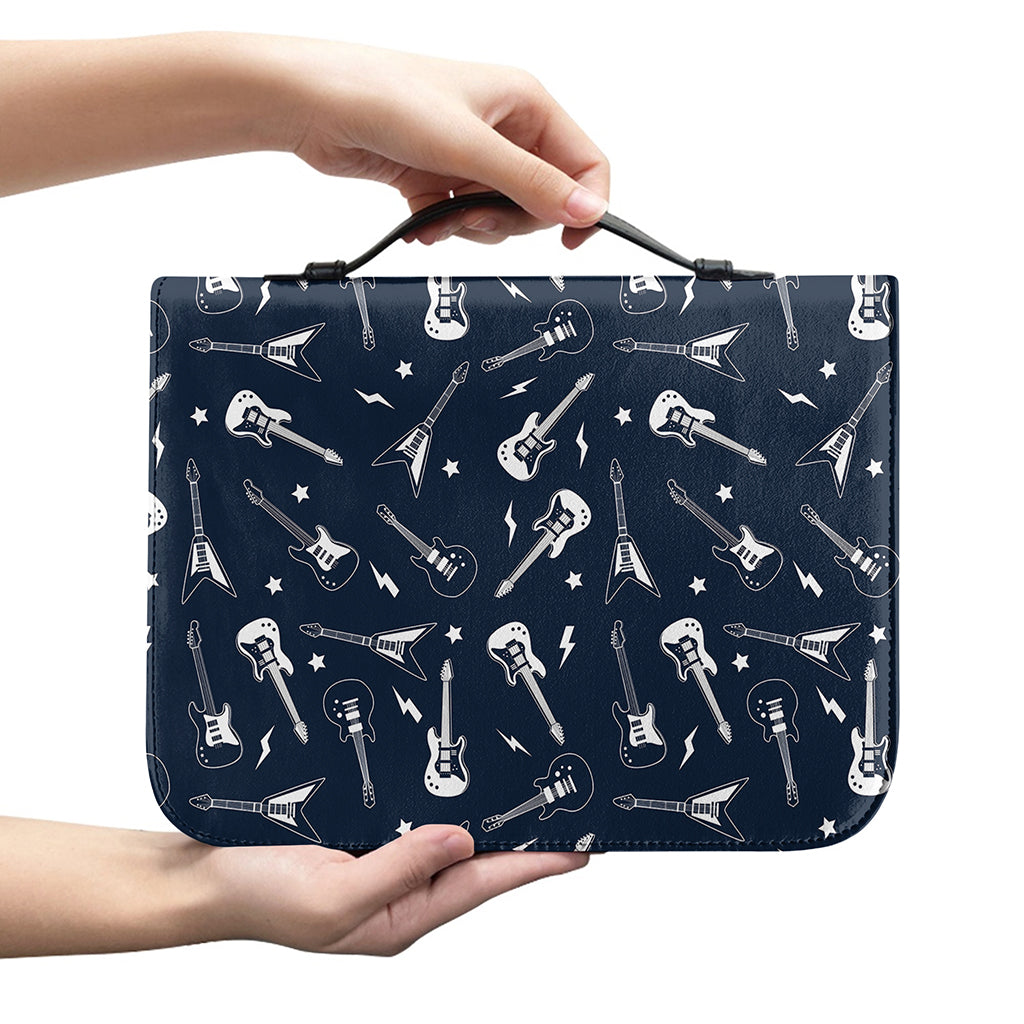 Electric Guitar Pattern Print Leather Bible Cover