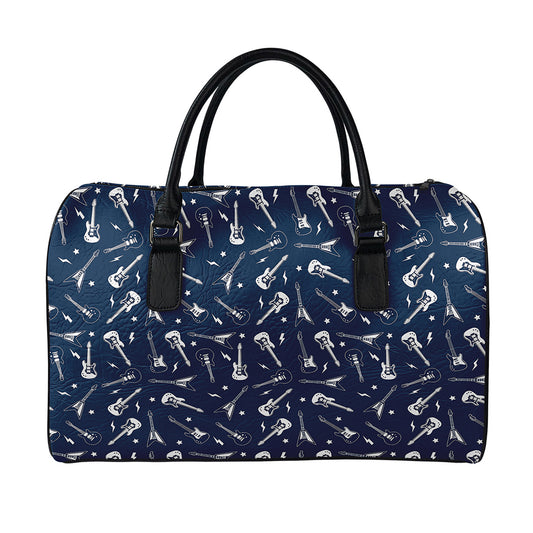 Electric Guitar Pattern Print Leather Duffle Bag