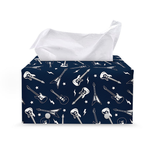 Electric Guitar Pattern Print Leather Tissue Box Cover