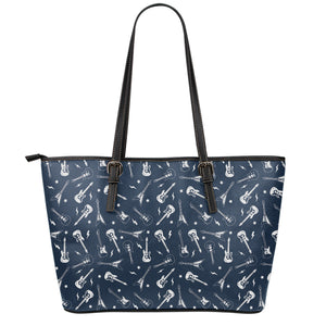 Electric Guitar Pattern Print Leather Tote Bag