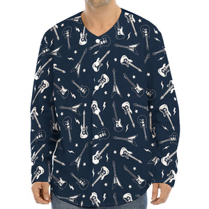 Electric Guitar Pattern Print Long Sleeve Baseball Jersey