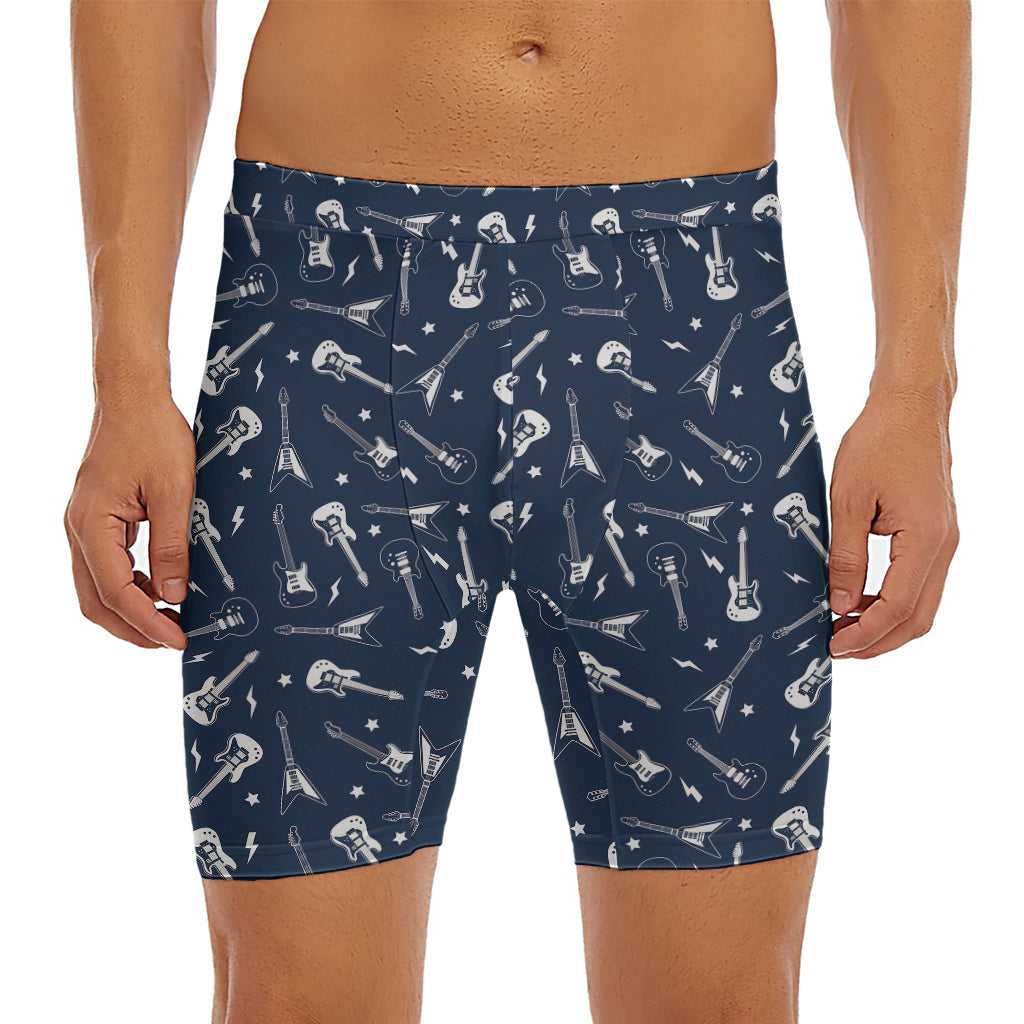 Electric Guitar Pattern Print Men's Long Boxer Briefs