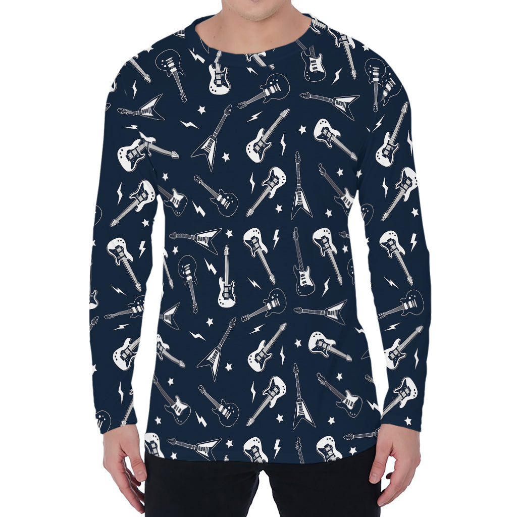 Electric Guitar Pattern Print Men's Long Sleeve T-Shirt