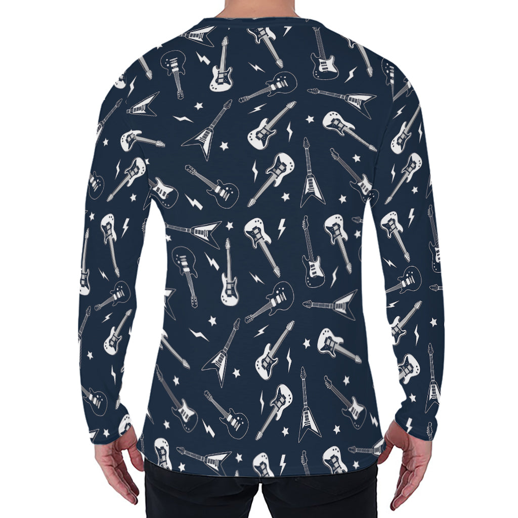 Electric Guitar Pattern Print Men's Long Sleeve T-Shirt